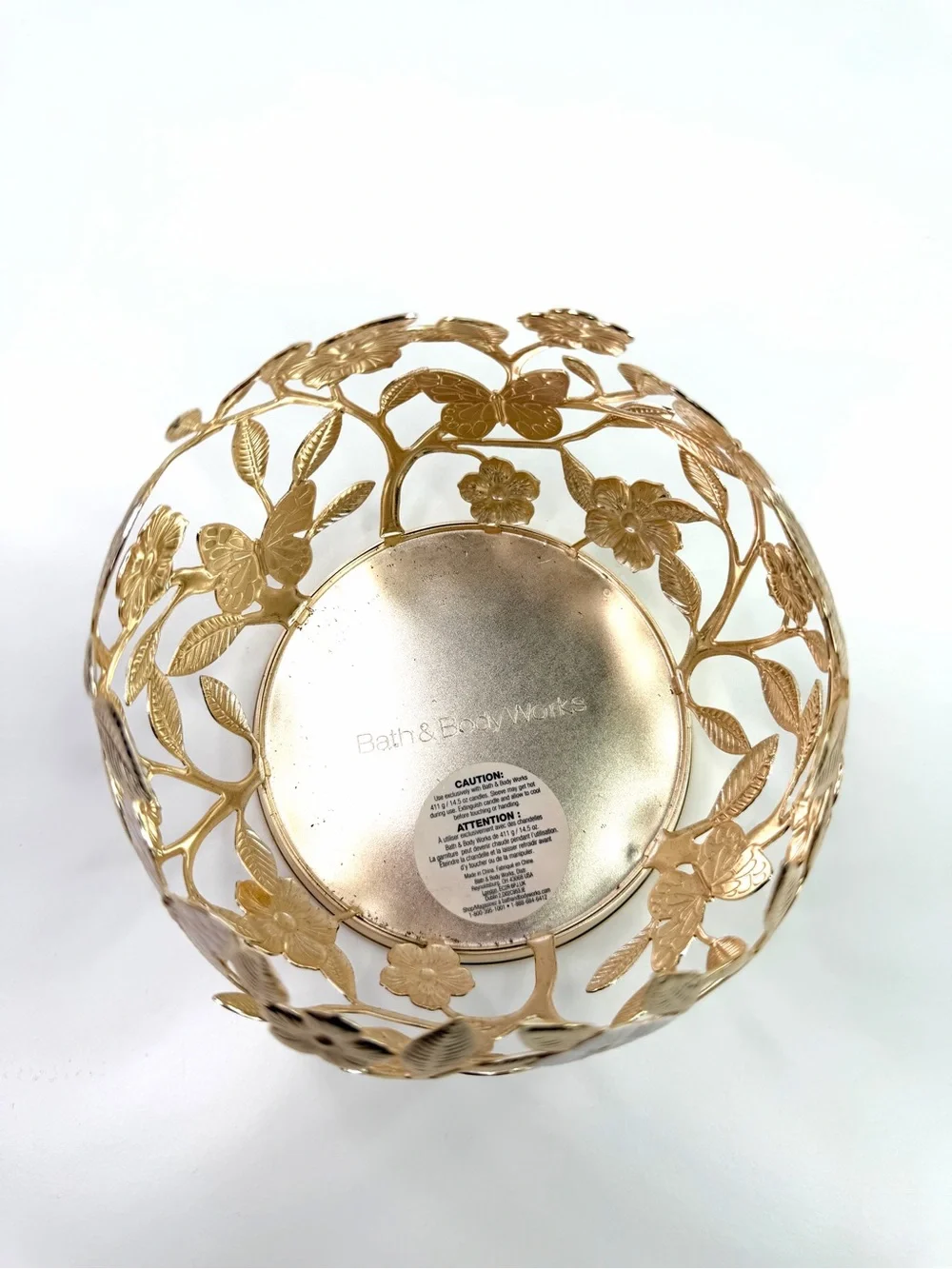 Bath & Body Works Gold Butterfly Floral Metal 3-Wick Candle Holder